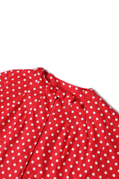 Collar detail of Sabrina Red & White Polka Dot Cape Jacket