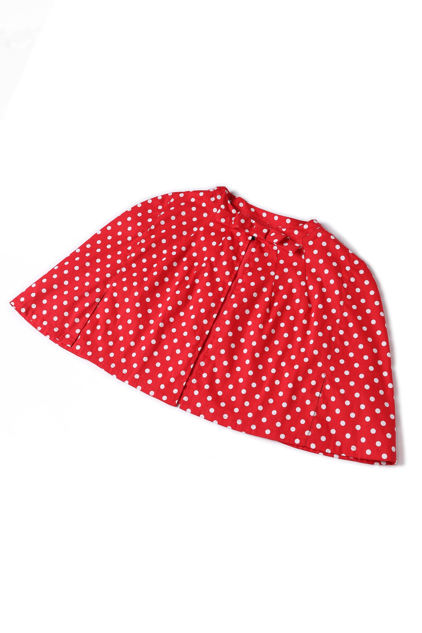 Close up view of Sabrina Red & White Polka Dot Cape Jacket