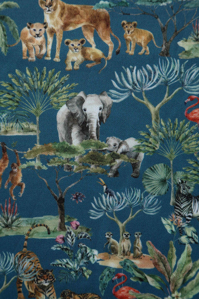 Close up view of Safari Animal Blue Box Pleated Dress