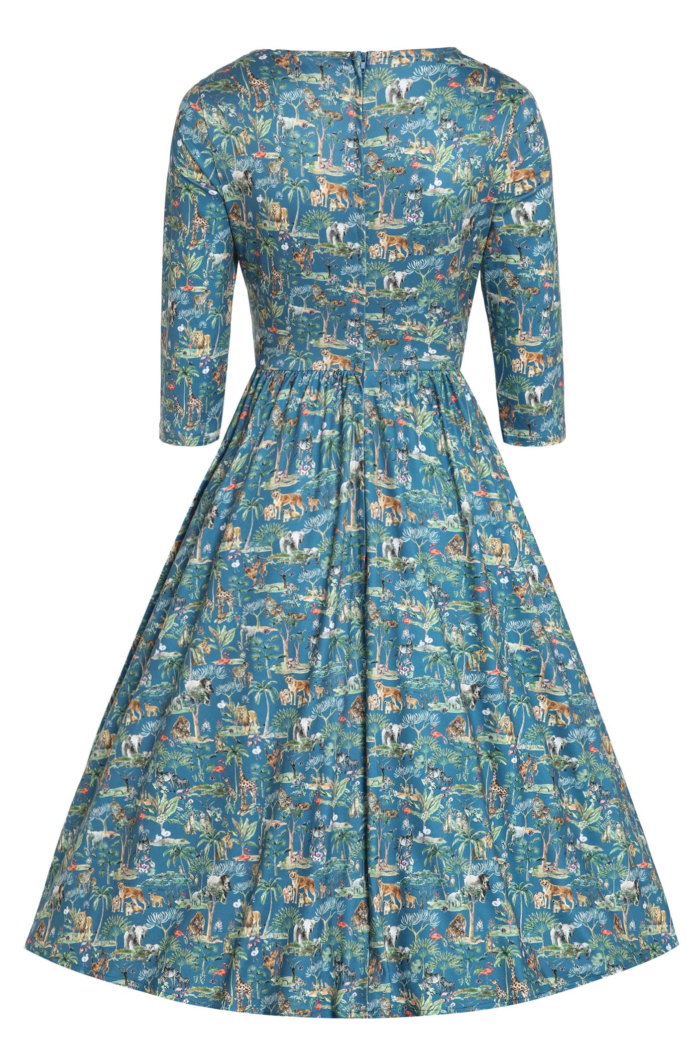 Back View of Safari Animal Blue Long Sleeved Dress