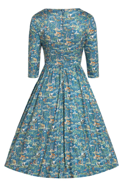 Back View of Safari Animal Blue Long Sleeved Dress