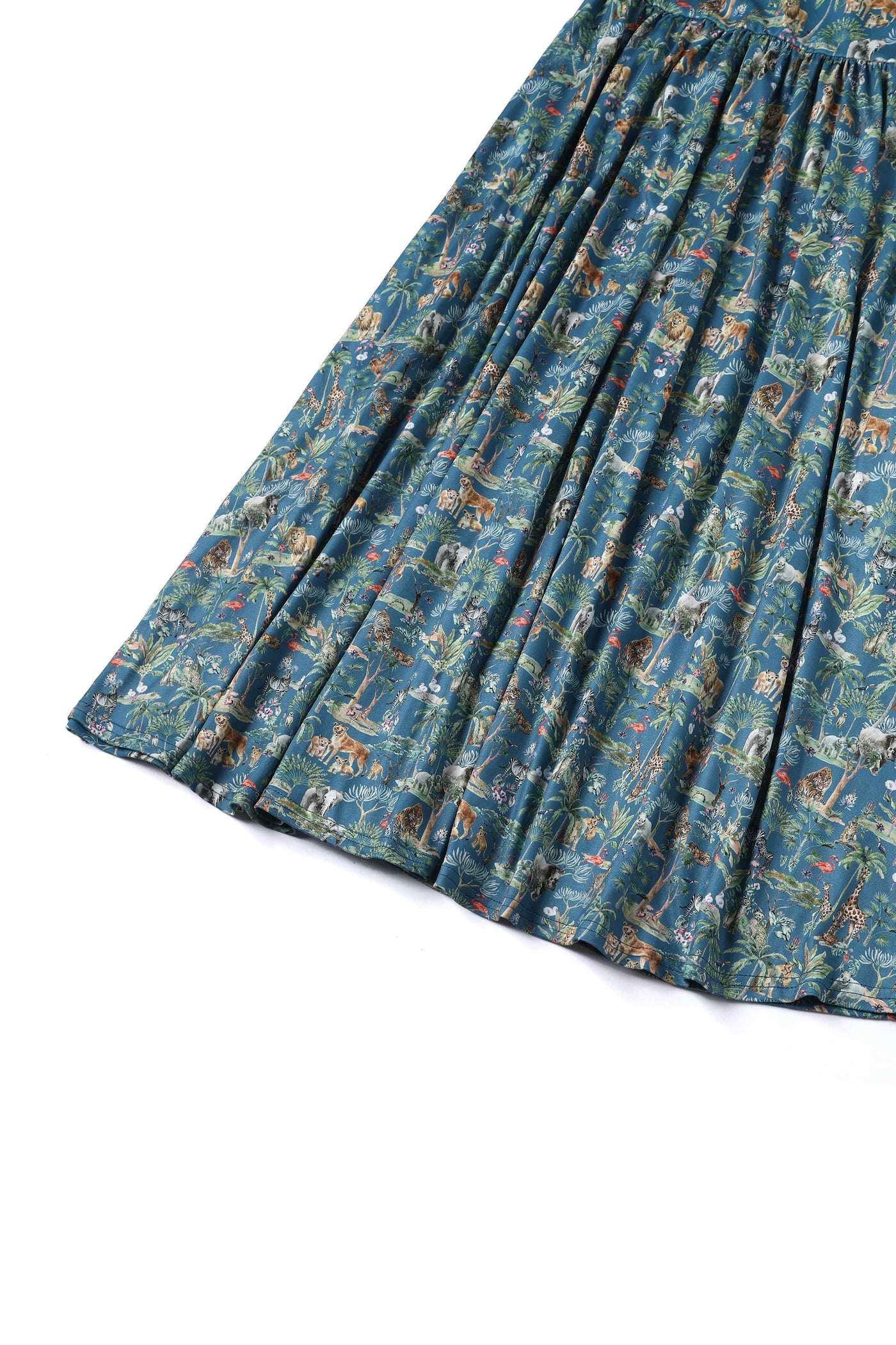 Close up View of Safari Animal Blue Long Sleeved Dress