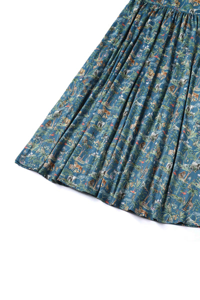 Close up View of Safari Animal Blue Long Sleeved Dress