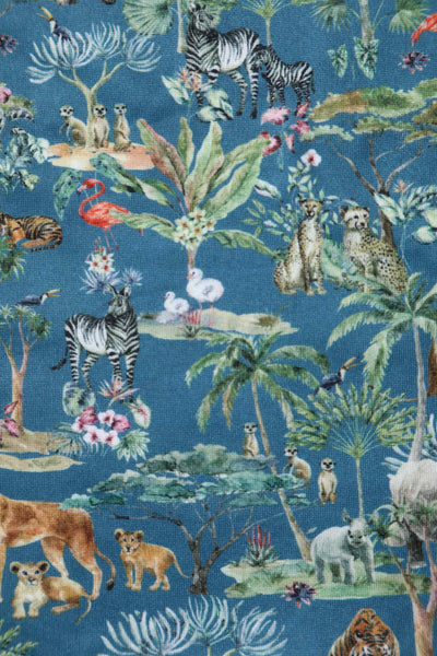Close up View of Safari Animal Blue Long Sleeved Dress