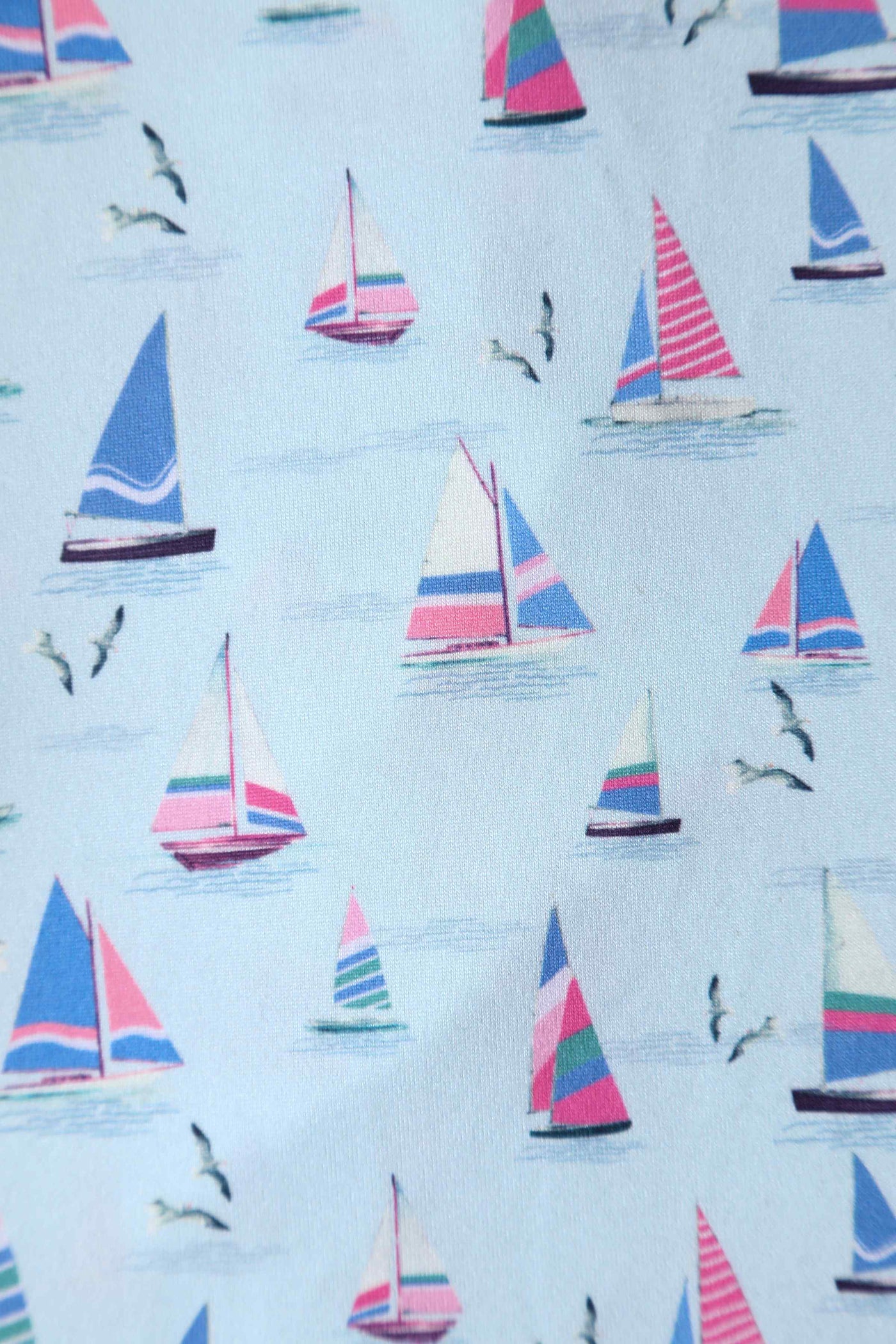 Close up view of Sailboat Blue Wrap Dress