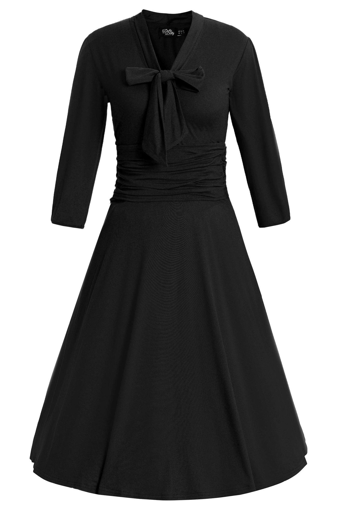 Front view of Sandra Black Bow Tie Casual Dress