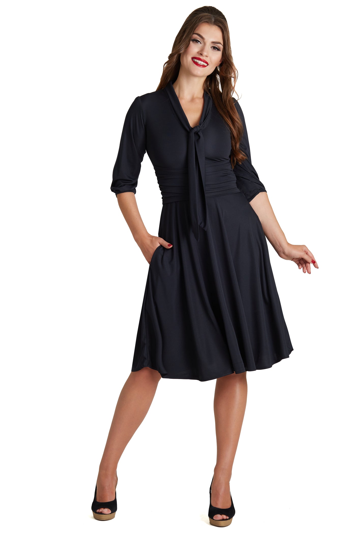 Sandra Black Bow Tie Casual Dress