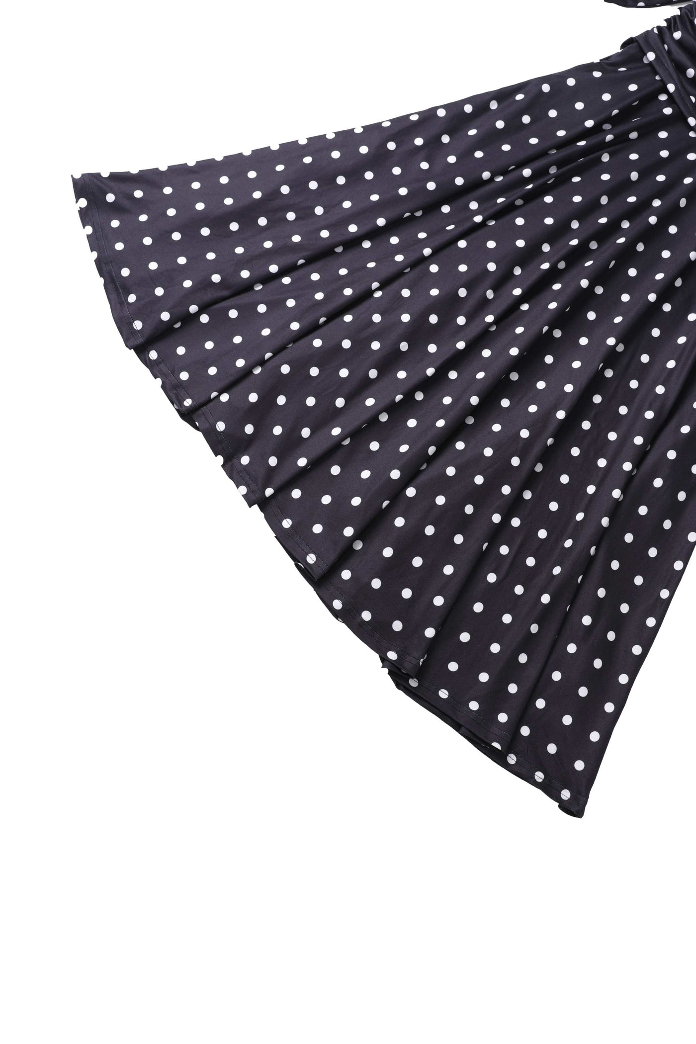 Close up view of Sandra Bow Tie Casual Dress In Black Polka Dots