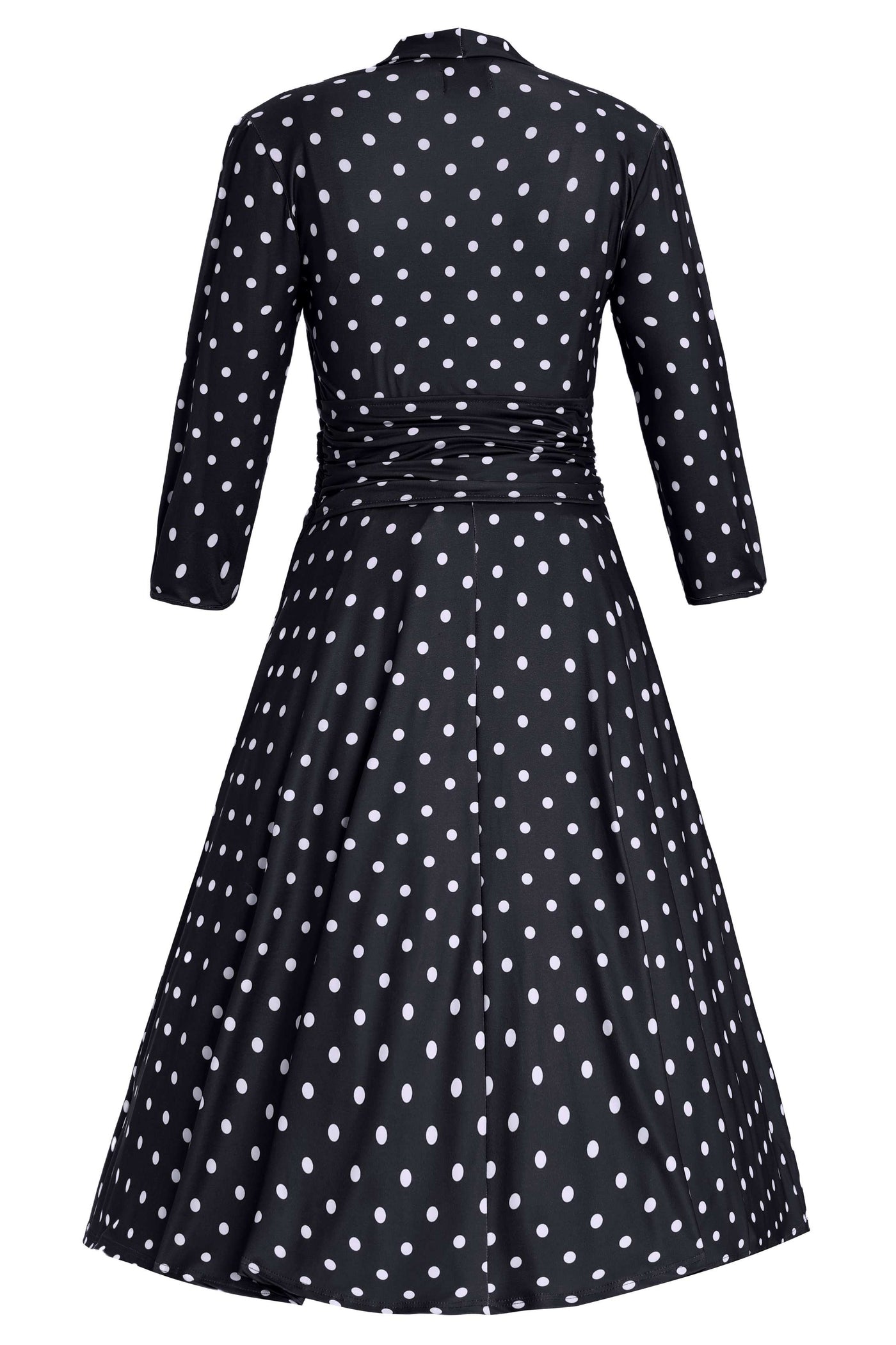 Back view of Sandra Bow Tie Casual Dress In Black Polka Dots