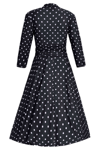 Back view of Sandra Bow Tie Casual Dress In Black Polka Dots