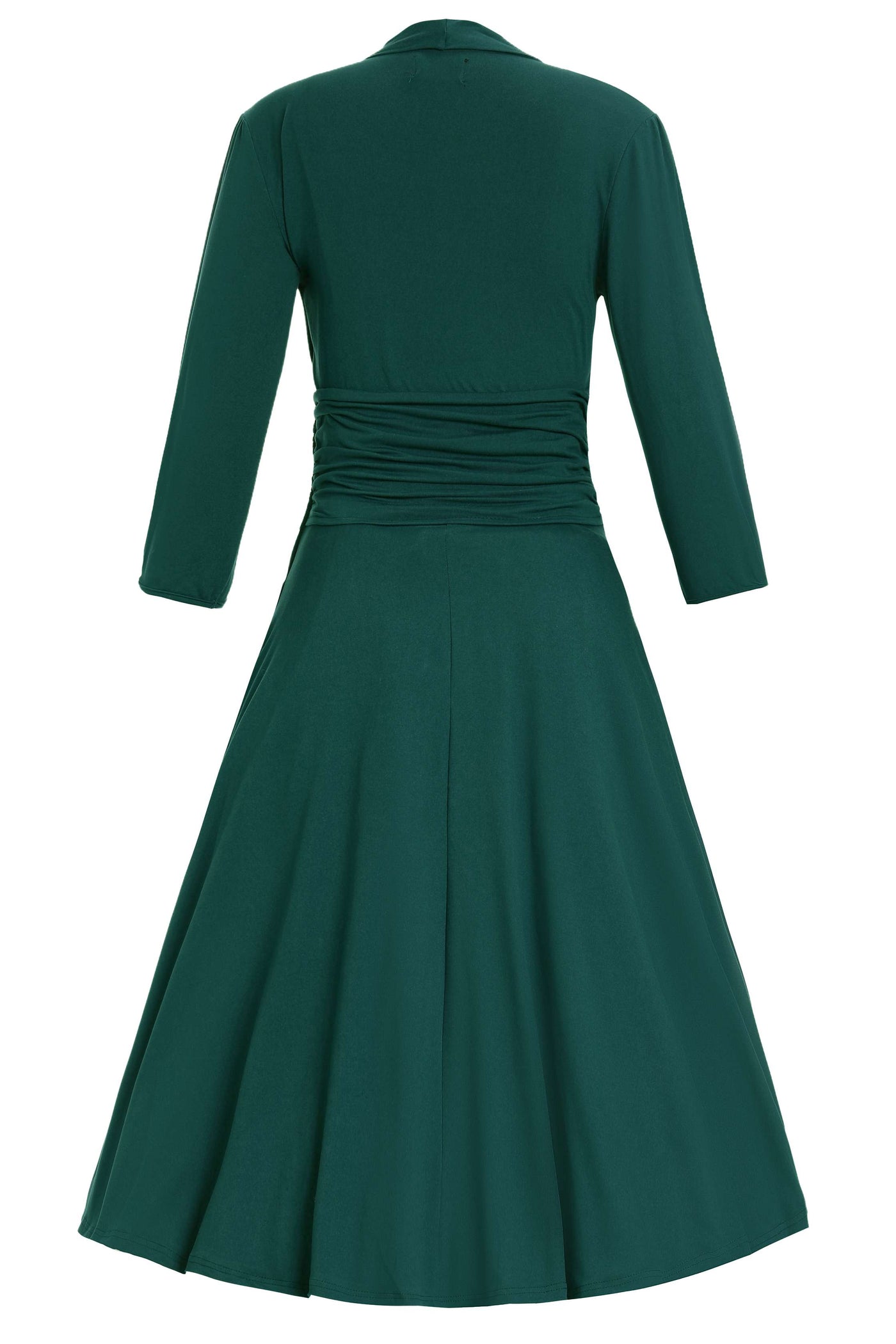 Back view of Sandra Bow Tie Casual Dress In Emerald Green