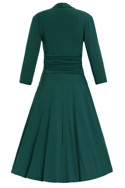 Back view of Sandra Bow Tie Casual Dress In Emerald Green