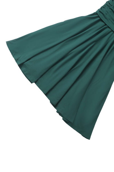 Close up view of Sandra Bow Tie Casual Dress In Emerald Green