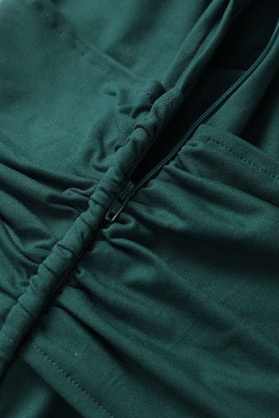 Zipper of Sandra Bow Tie Casual Dress In Emerald Green