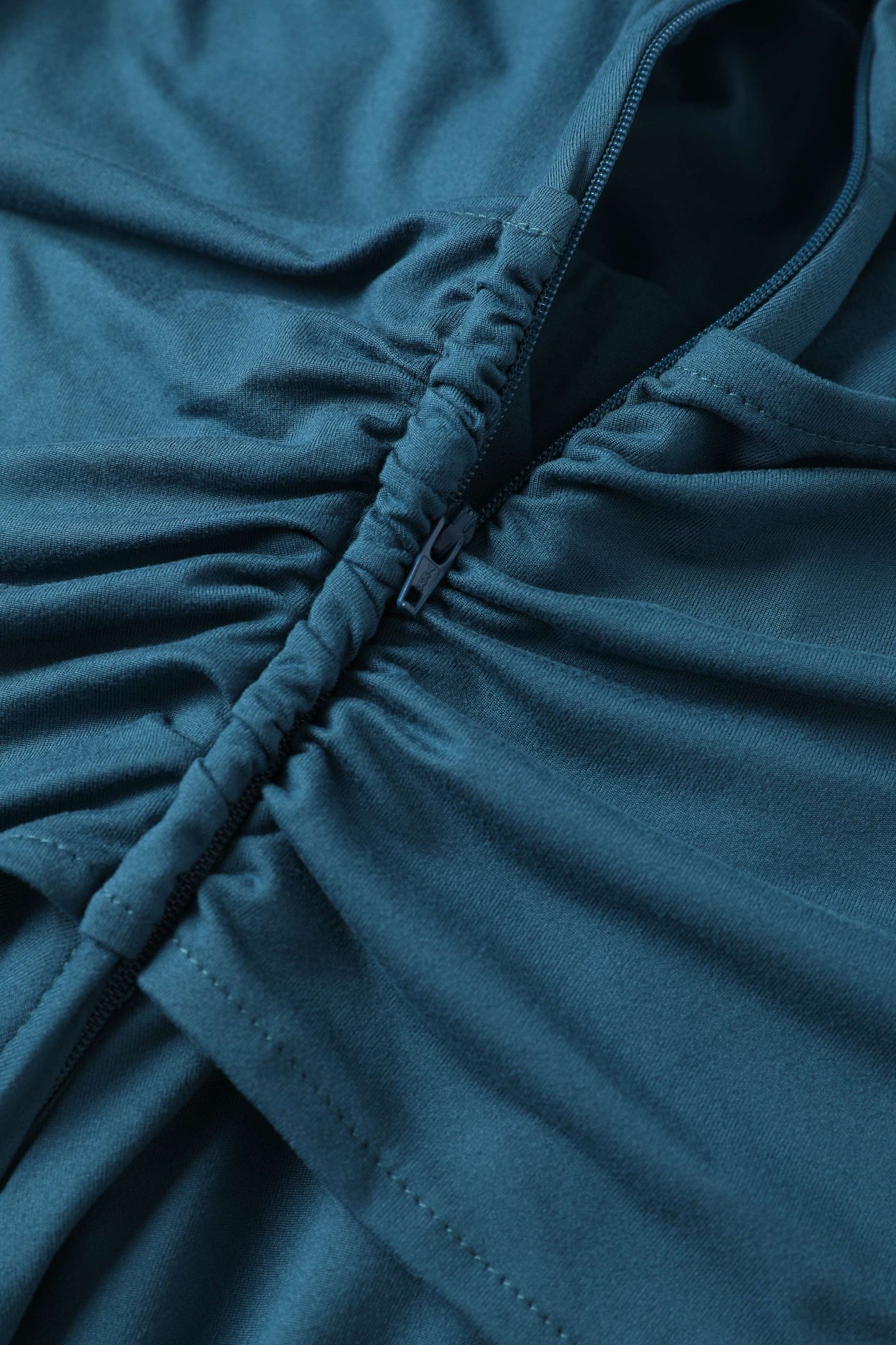 Zipper of Sandra Bow Tie Casual Dress In Peacock Blue