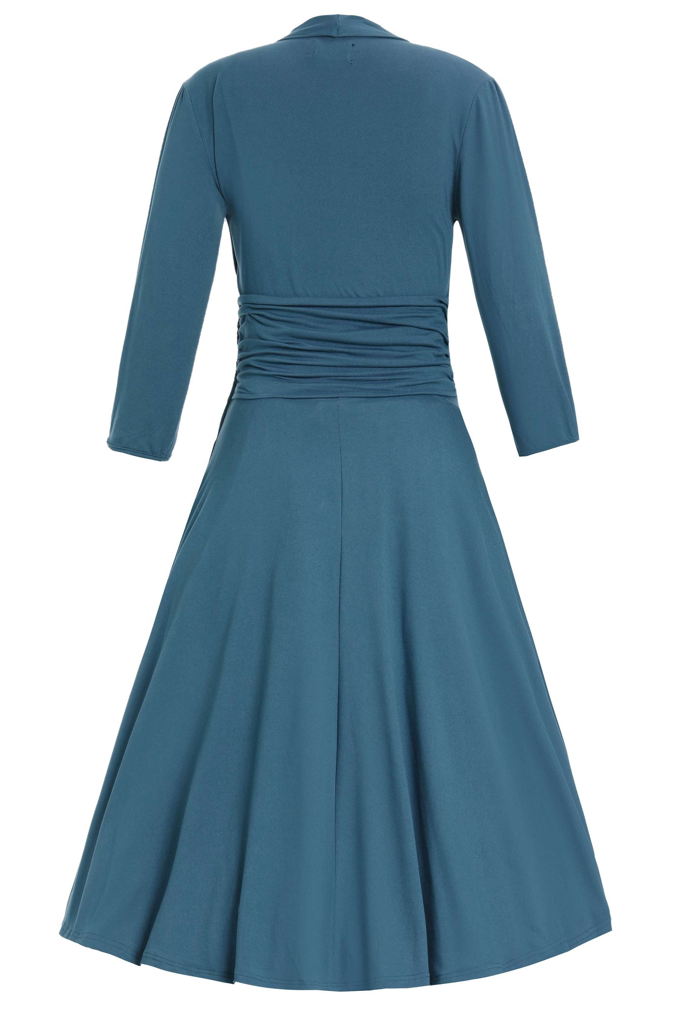 Back view of Sandra Bow Tie Casual Dress In Peacock Blue