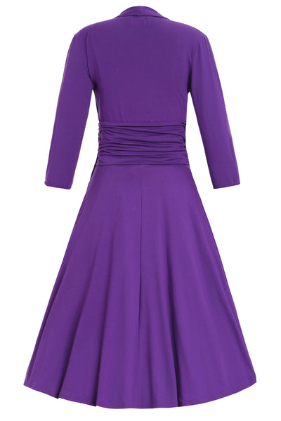 Back view of Sandra Bow Tie Casual Dress In Purple