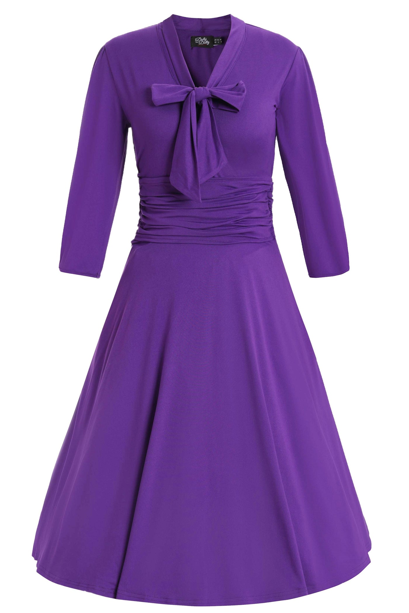 Front view of Sandra Bow Tie Casual Dress In Purple