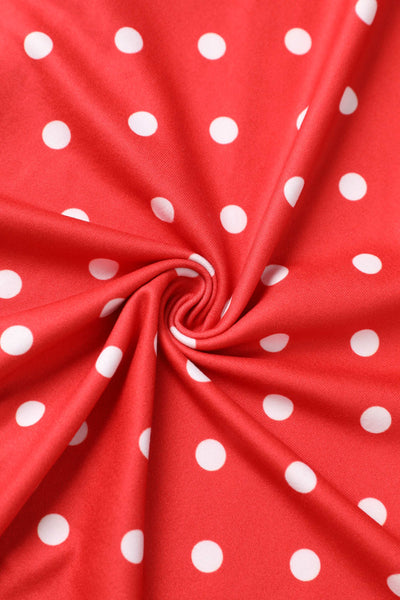 Fabric of Sandra Bow Tie Casual Dress In Red Polka Dots