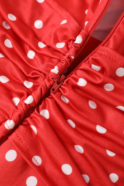 Zipper of Sandra Bow Tie Casual Dress In Red Polka Dots