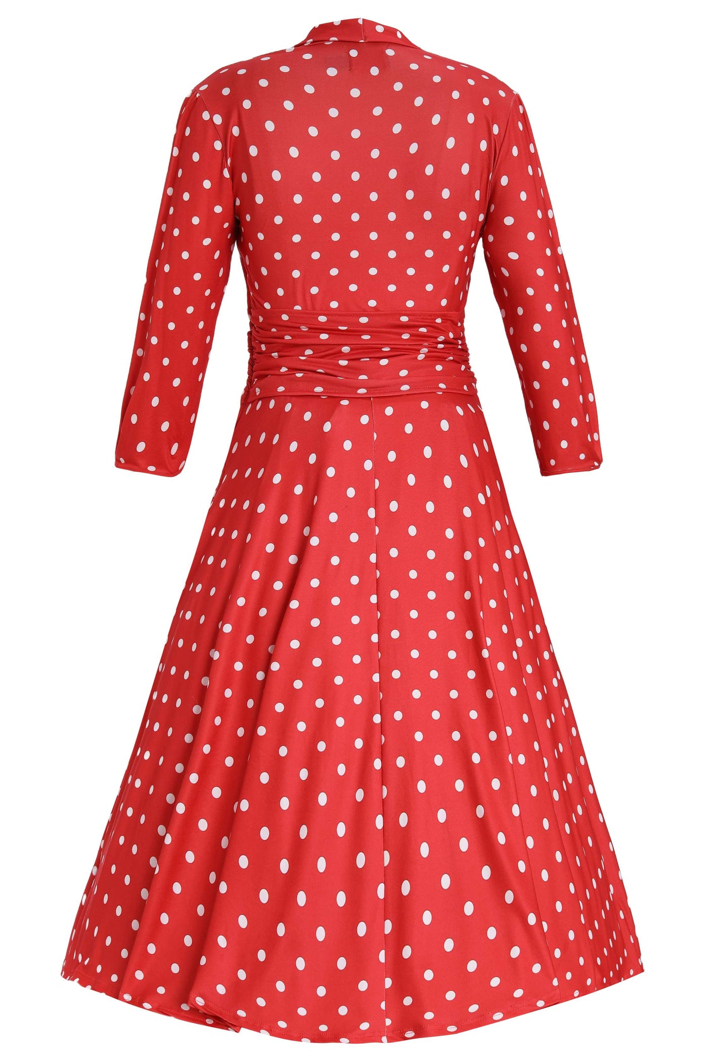 Back view of Sandra Bow Tie Casual Dress In Red Polka Dots
