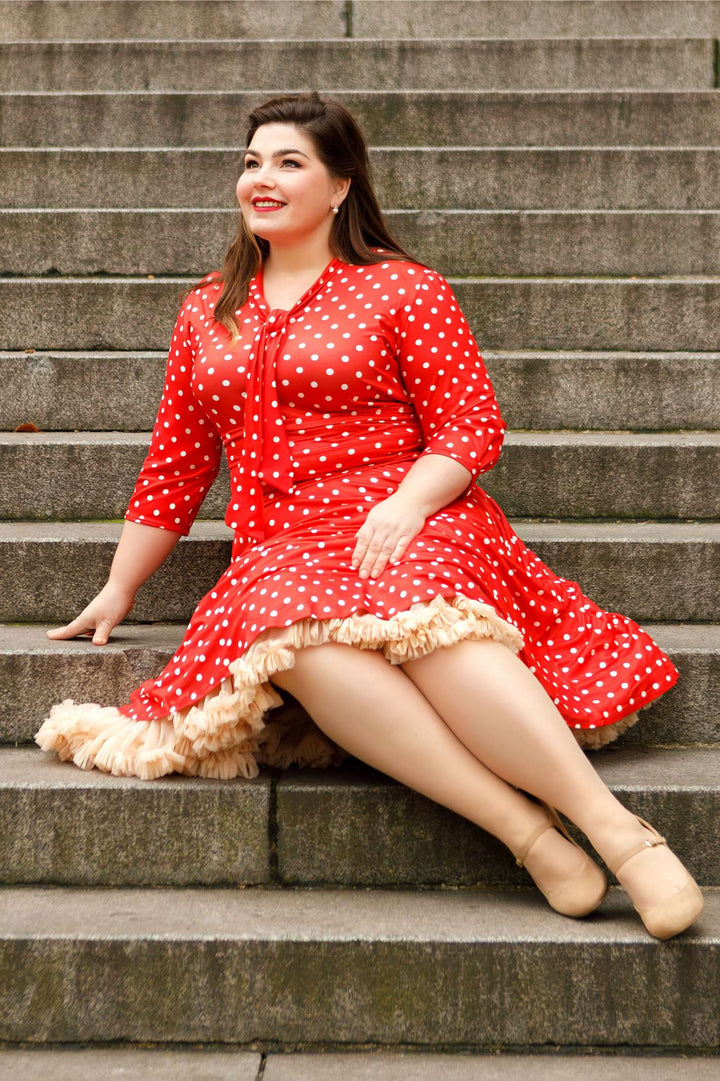 Bow Tie Dress In Red Polka Dots