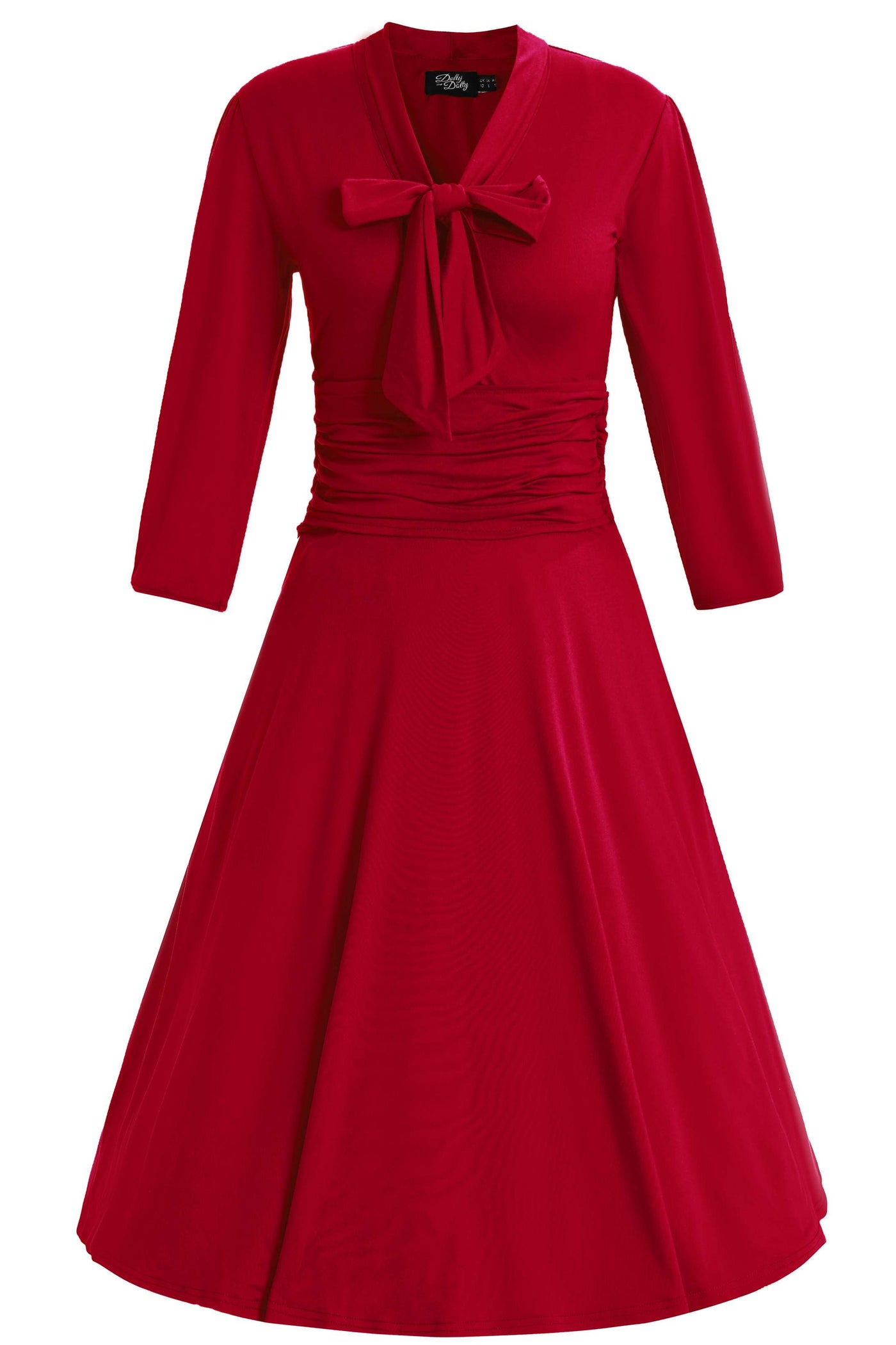 Front view of Sandra Burgundy Bow Tie Casual Dress