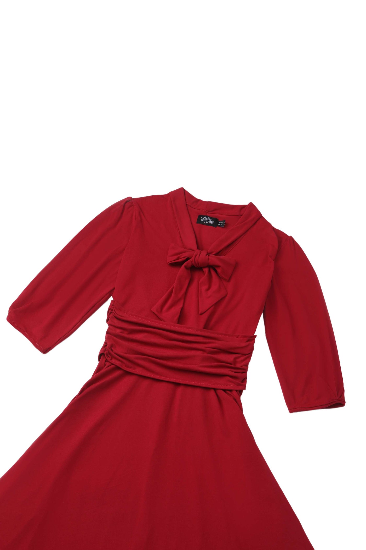 Close up view the top Sandra Burgundy Bow Tie Casual Dress
