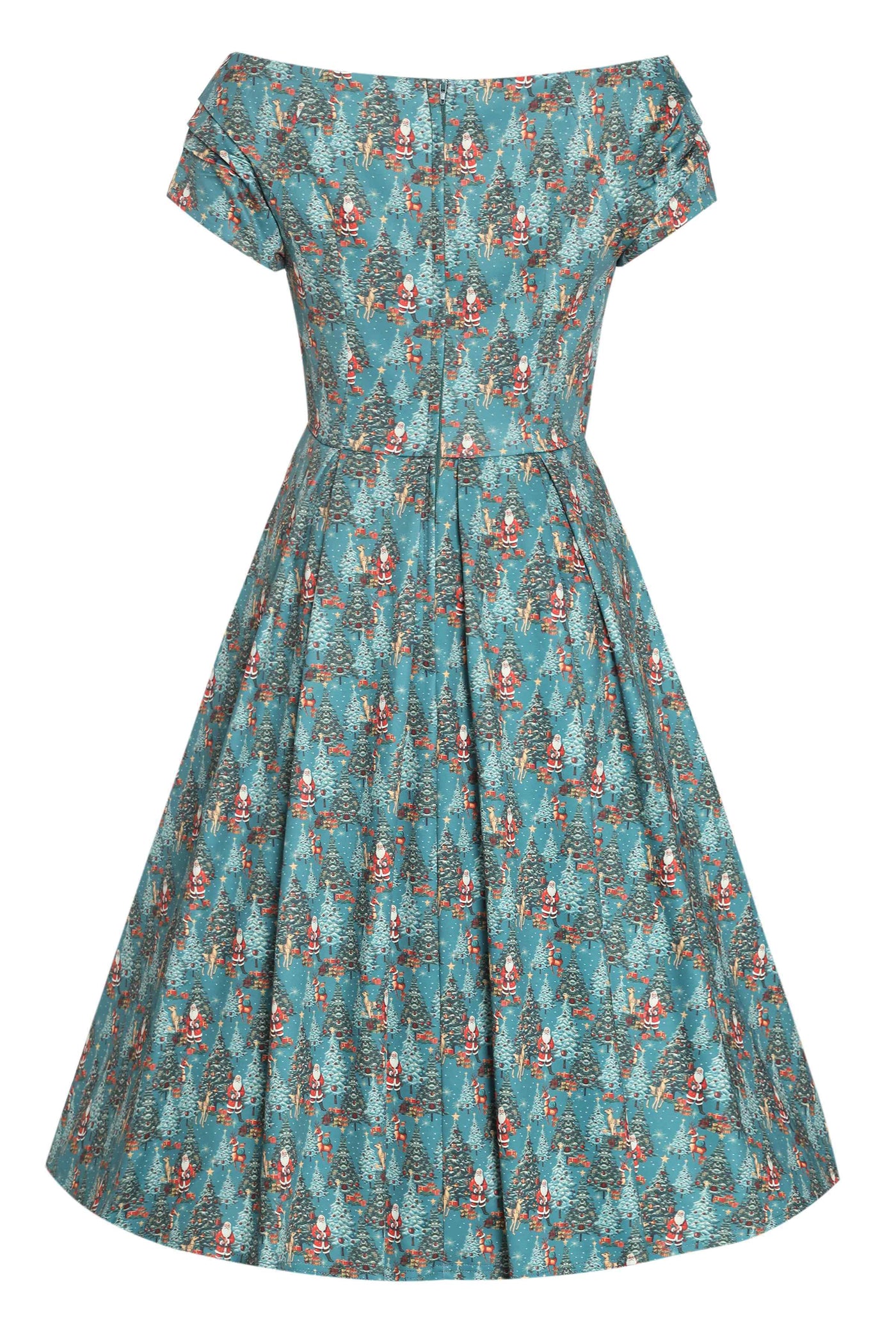 Back view of Santa & Reindeer Green Circle Dress