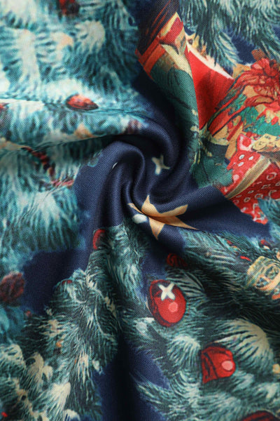 Close up view of Santa Is Back In Town Dress In Dark Blue