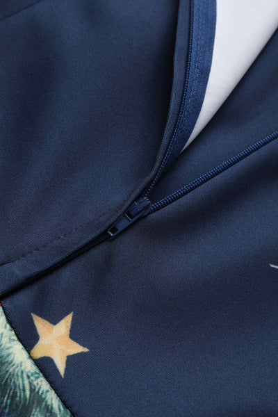 Close up view of Santa Is Back In Town Dress In Dark Blue