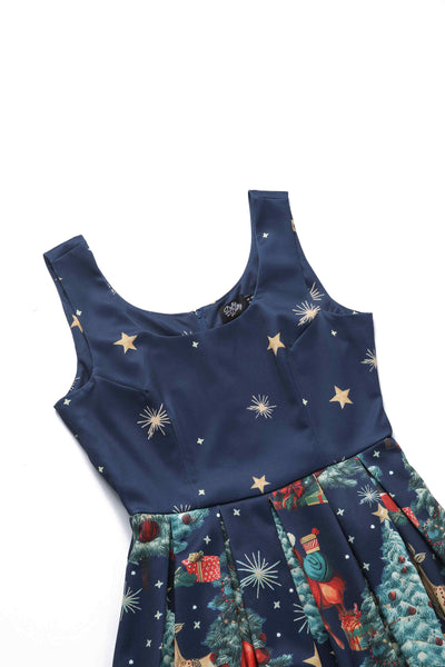 Close up view of Santa Is Back In Town Dress In Dark Blue