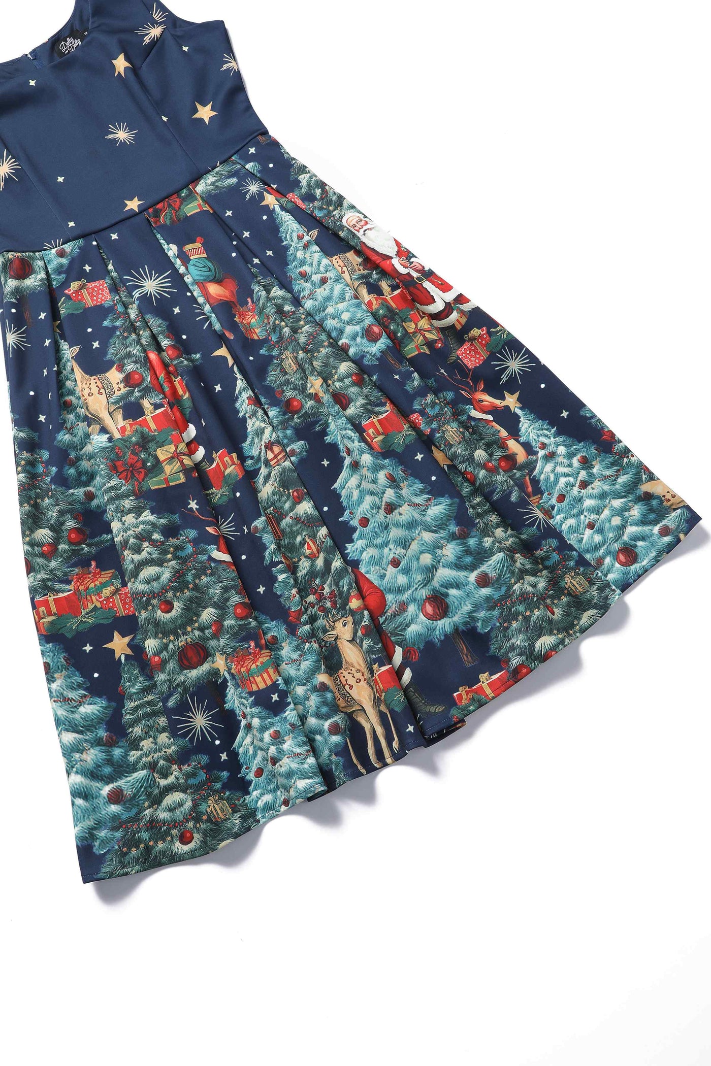 Close up view of Santa Is Back In Town Dress In Dark Blue