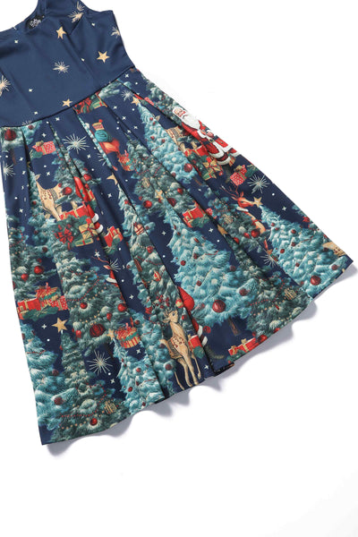 Close up view of Santa Is Back In Town Dress In Dark Blue