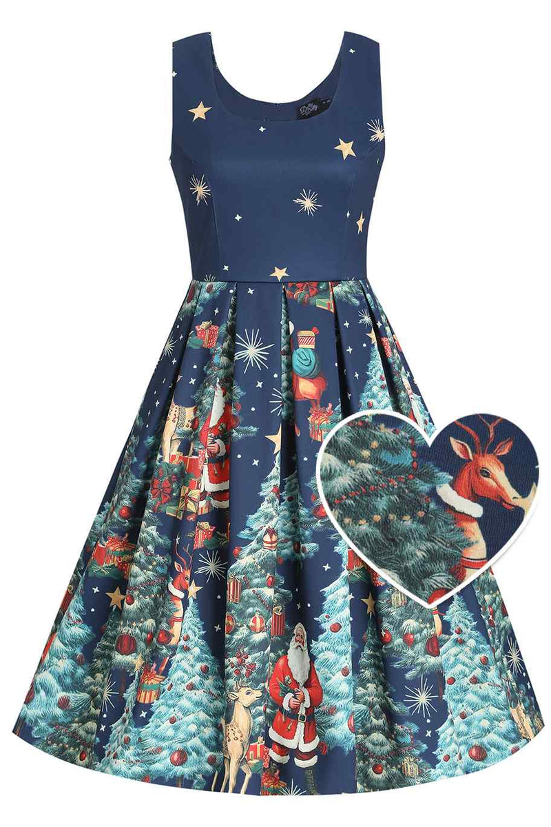 Front view of Santa Is Back In Town Dress In Dark Blue