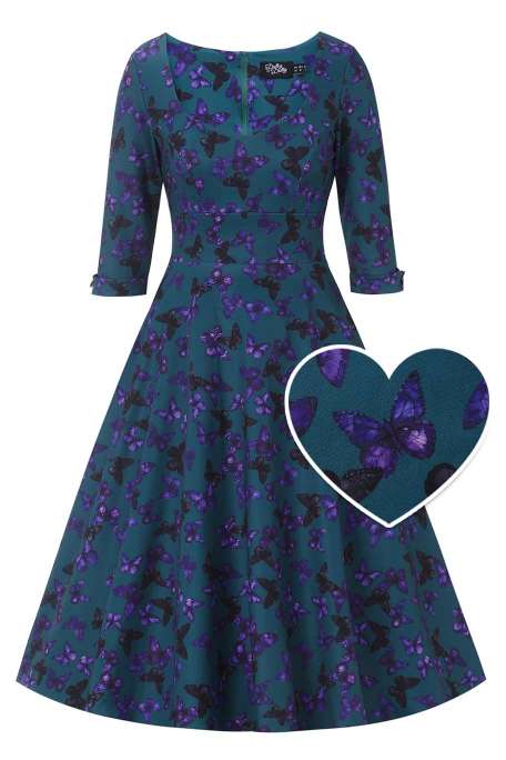 Front view of Scarlette Butterfly Midi Dress In Peacock Blue