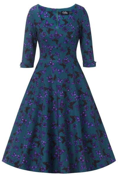 Front view of Scarlette Butterfly Midi Dress In Peacock Blue