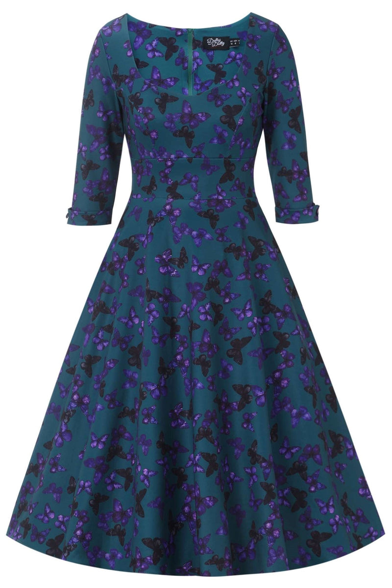 Front view of Scarlette Butterfly Midi Dress In Peacock Blue