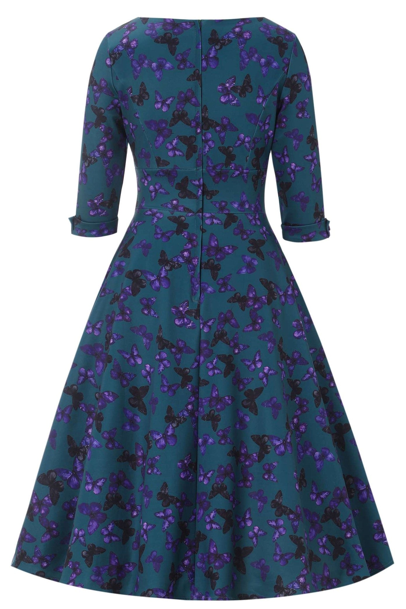 Back view of Scarlette Butterfly Midi Dress In Peacock Blue