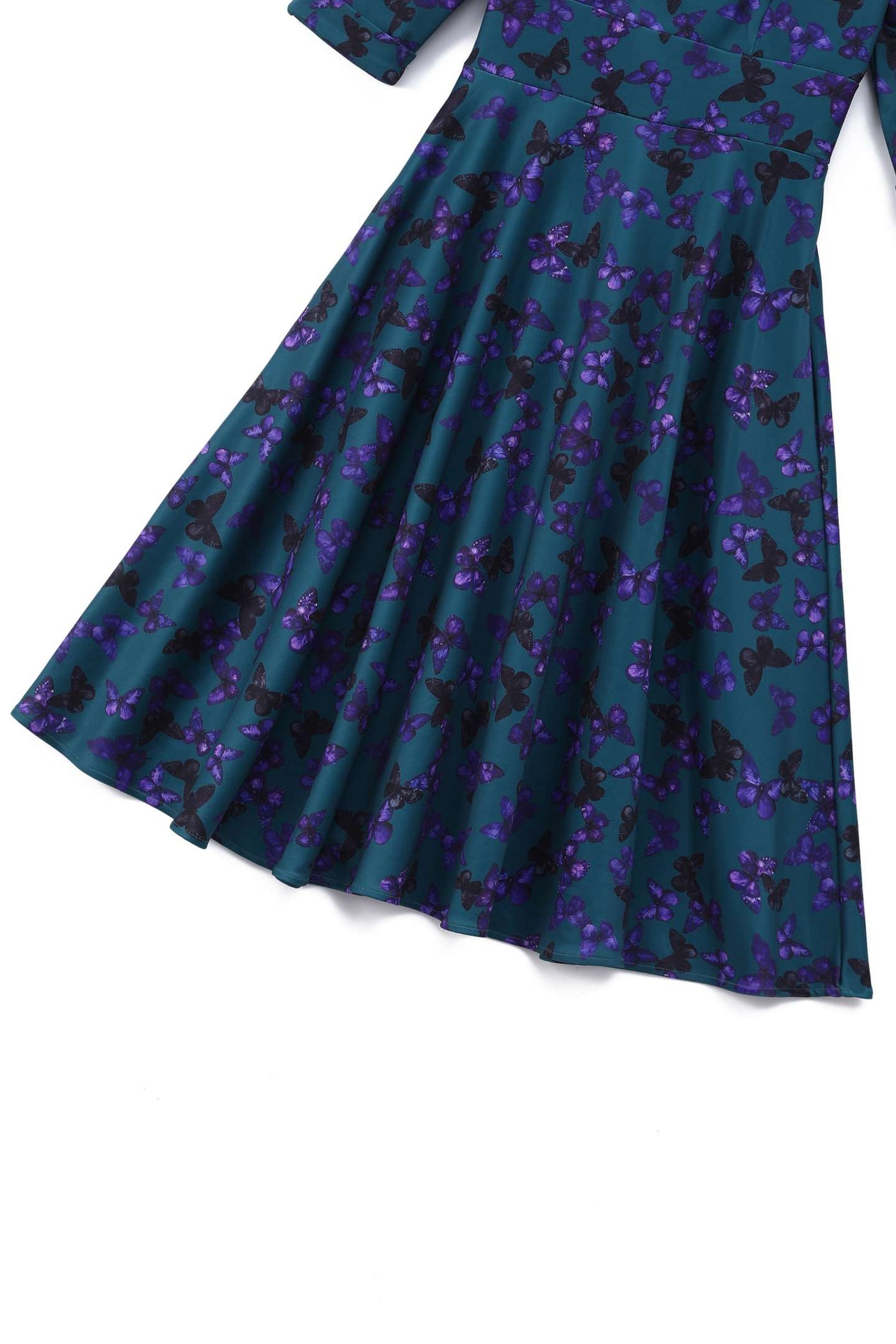 Close up view of Scarlette Butterfly Midi Dress In Peacock Blue