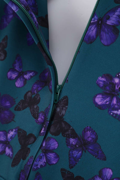 Zipper of Scarlette Butterfly Midi Dress In Peacock Blue
