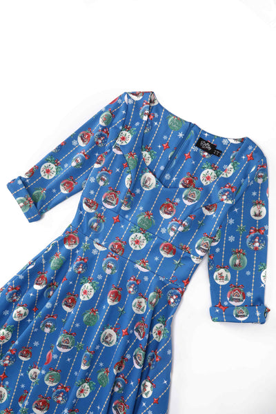 Close up view the top of Scarlette Christmas Bauble Midi Dress