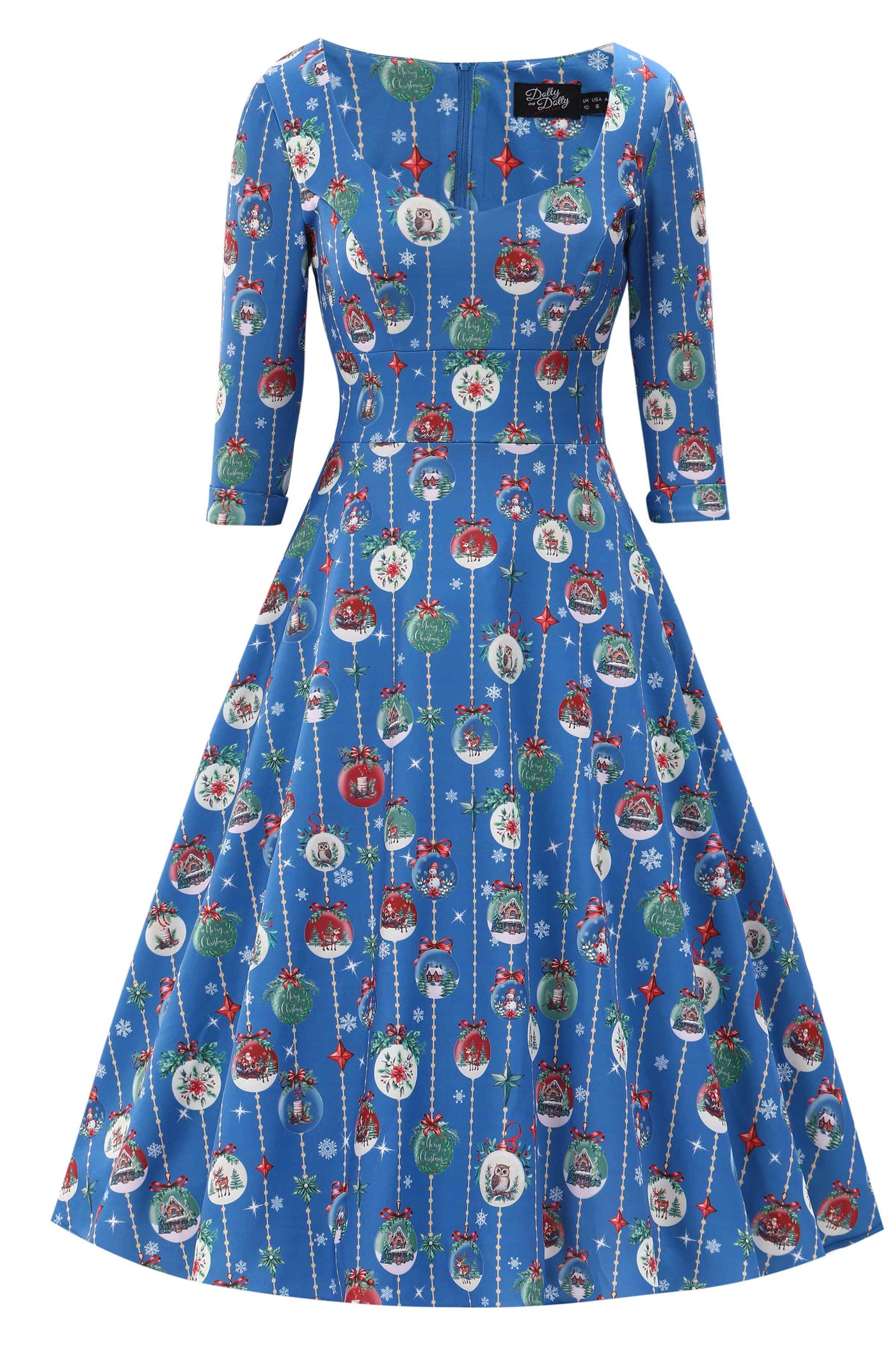 Front view of Scarlette Christmas Bauble Midi Dress