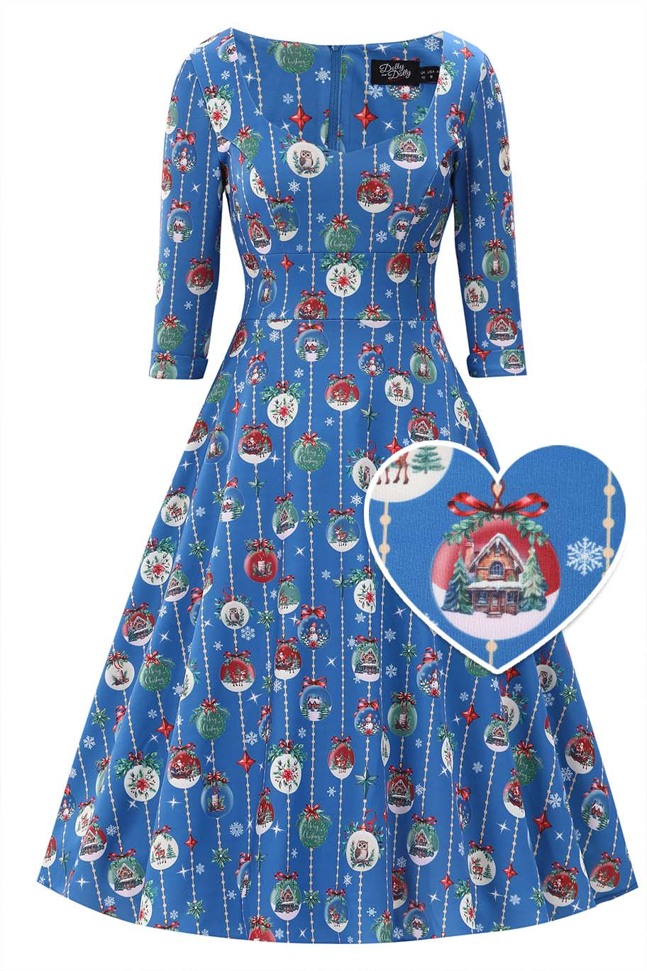 Front view of Scarlette Christmas Bauble Midi Dress