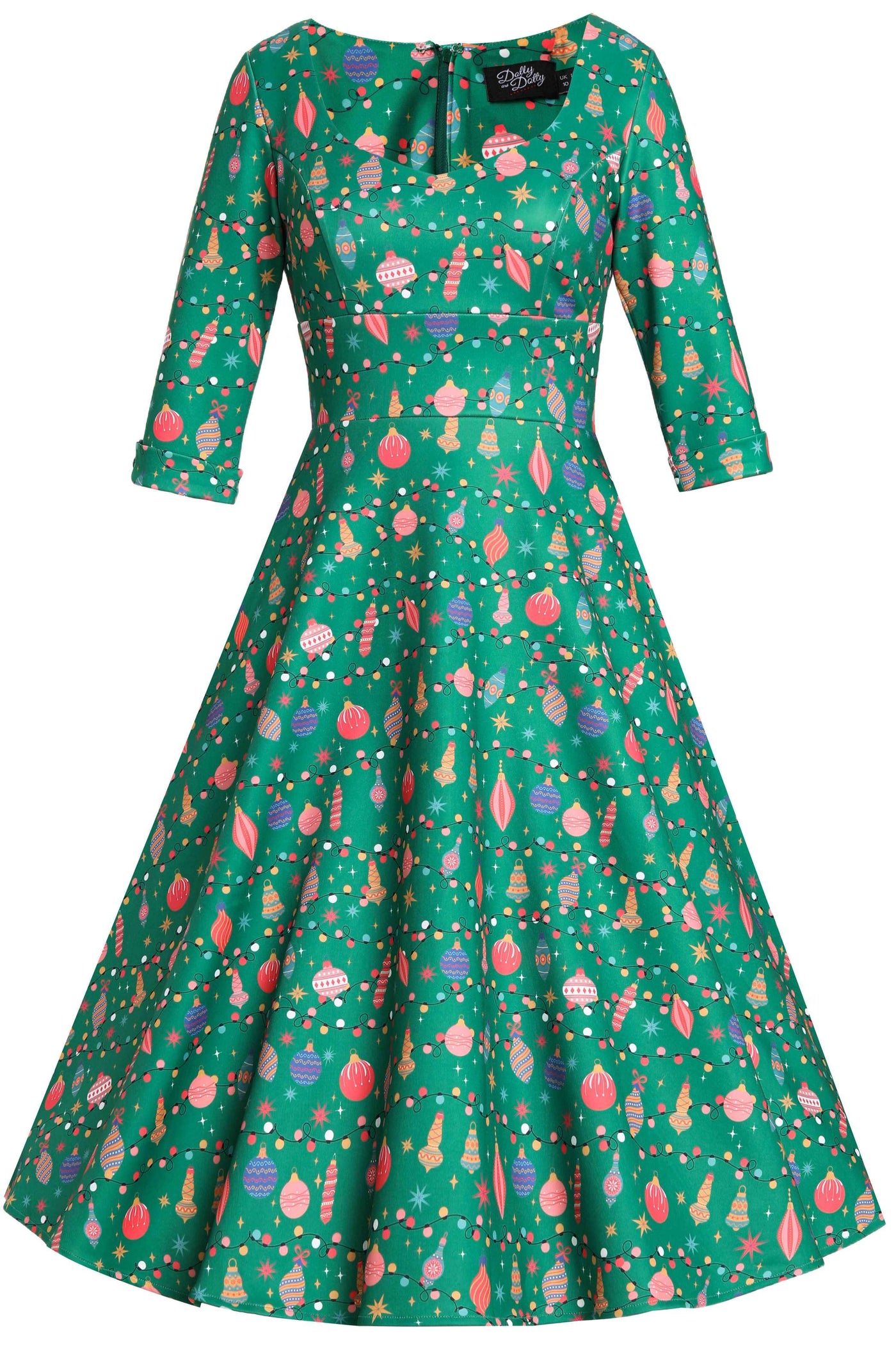 Front view of Scarlette Christmas Tree Green Midi Dress