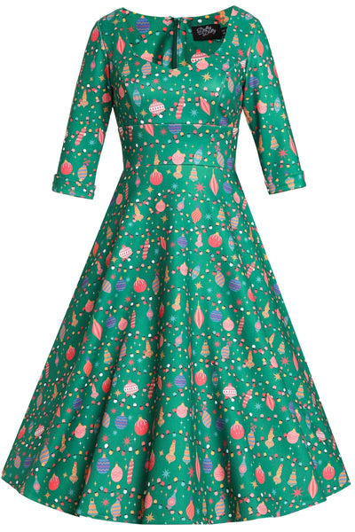 Front view of Scarlette Christmas Tree Green Midi Dress