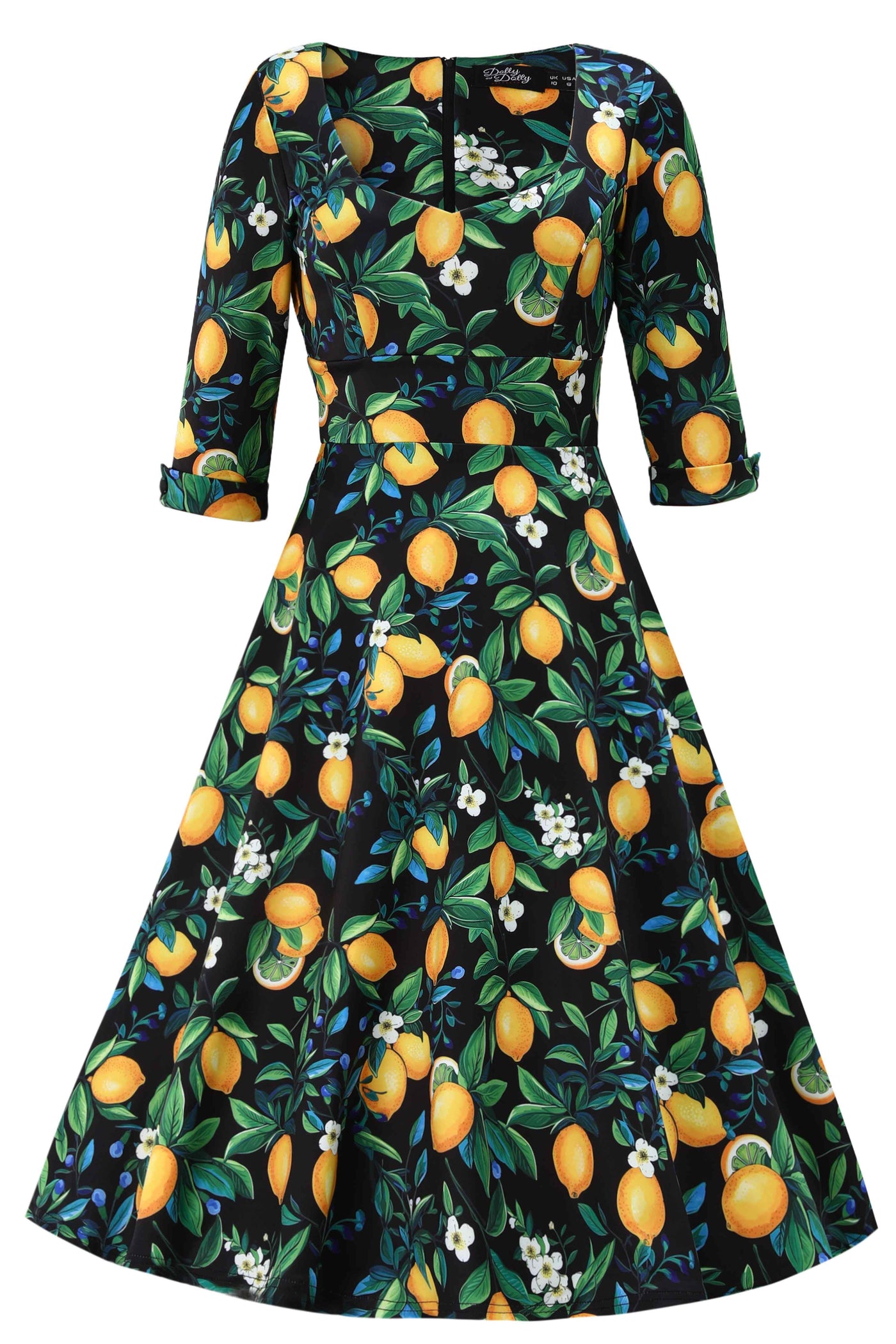 Front view of Scarlette Lemon Midi Dress In Dark Blue