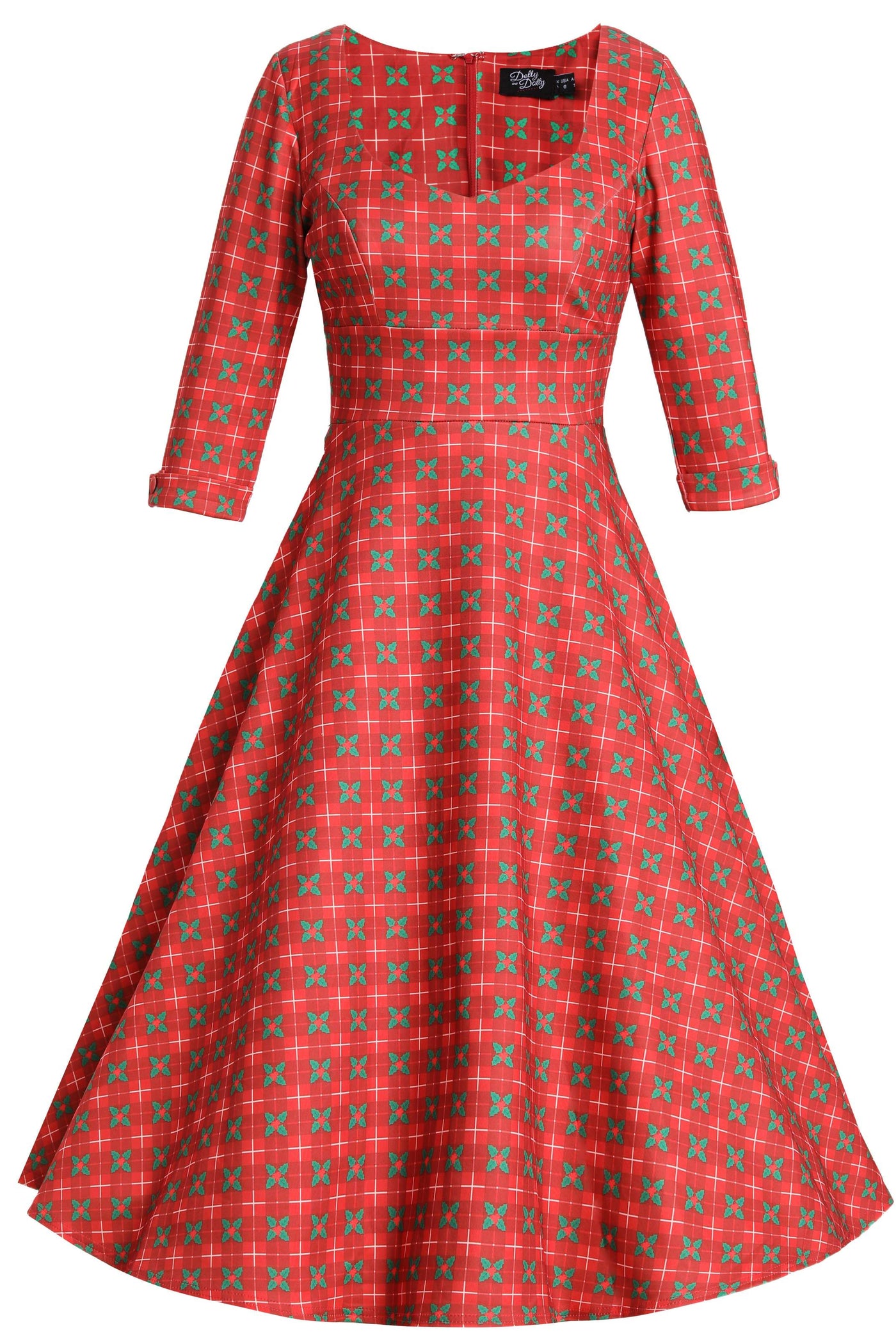 Front view of Scarlette Mistletoe Plaid Midi Dress