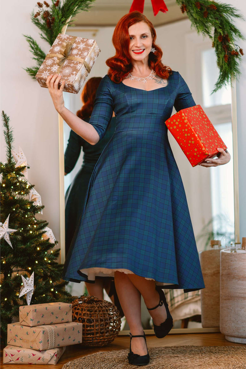 tartan christmas dress Midi Dress Scarlette Navy Blue Tartan Midi Dress Autumn Winter Fashion christmas dress