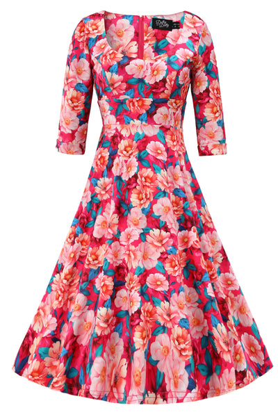 Front view of Scarlette Pink Magnolia Midi Dress